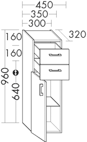 Burgbad Halbhochschrank Sys30 PG4 Sana 960x300x320 Asteiche Natur, UH3055LF6025 UH3055LF6025