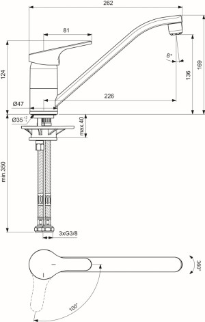 Ideal Standard CERAFIT, ND, m.Rohrausl., Ausld.226 mm, Chrom, BC134AA BC134AA