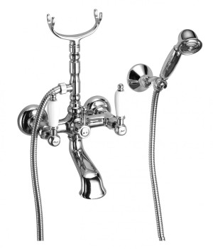 Herzbach Anais Classic Wannenarmatur Aufputz mit Duschgarnitur, mit Stilgriffen chrom, 32.402000.2.0 32.402000.2.01