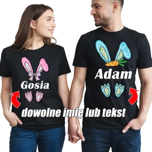 Koszulki dla par Świąteczne Zajączki z imionami