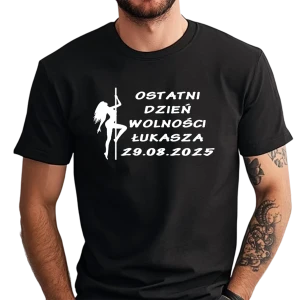 Koszulka „Ostatni dzień wolności” – prezent na wieczór kawalerski z imieniem i datą