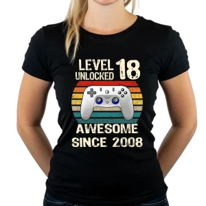 Koszulka na 18 urodziny LEVEL 18 UNLOCKED 2008 damska