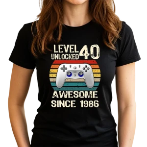 Koszulka na 40 urodziny LEVEL 40 UNLOCKED 1986 damska