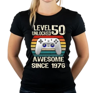 Koszulka na 50 urodziny LEVEL 50 UNLOCKED 1976 damska