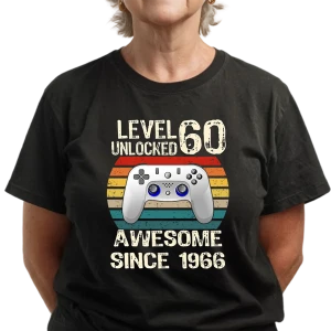 Koszulka na 60 urodziny LEVEL 60 UNLOCKED 1966 damska