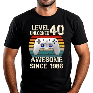 Koszulka na 40 urodziny Level 40 UNLOCKED 1986 męska