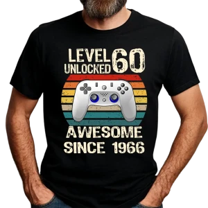 Koszulka na 60 urodziny Level 60 UNLOCKED 1966 męska