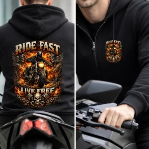 Bluza z kapturem oraz zamkiem Ride Fast Live Free