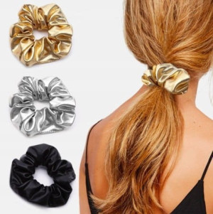 Gumki frotki scrunchie do włosów mocne błyszczące 3szt złota czarna srebrna