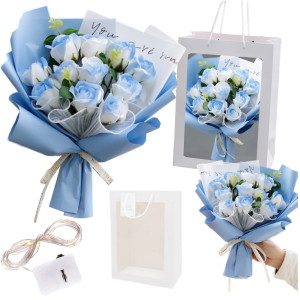 Flower Box elegancki bukiet róże mydlane w torebce led na prezent na Dzień Kobiet Dzień Mamy prezent dla niej na urodziny imieniny rocznice Komunie