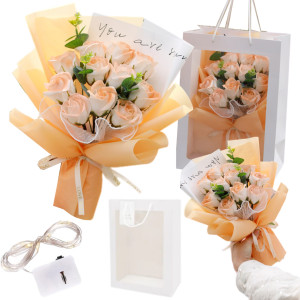 Flower Box elegancki bukiet róże mydlane w torebce led na prezent na Dzień Kobiet Dzień Mamy prezent dla niej na urodziny imieniny rocznice Komunie
