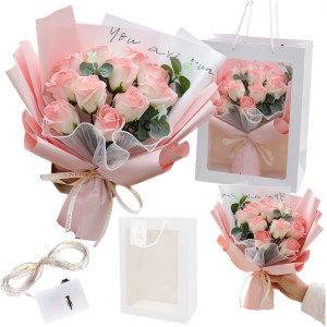 Flower Box elegancki bukiet róże mydlane w torebce led na Dzień Kobiet Dzień Mamy prezent dla niej na urodziny imieniny rocznice Komunie