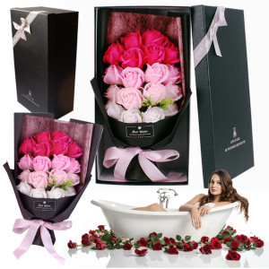 Flower Box bukiet róż mydlanych kwiaty w dużym eleganckim pudełku XXL na Dzień Kobiet Dzień Mamy prezent dla niej na urodziny imieniny rocznice Komuni