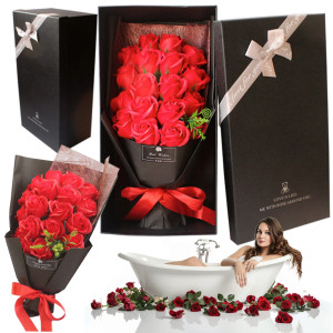 Flower Box bukiet róż mydlanych kwiaty w dużym eleganckim pudełku XXL na Dzień Kobiet Dzień Mamy prezent dla niej na urodziny imieniny rocznice Komuni