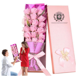 Flower Box bukiet róż mydlanych kwiaty w dużym eleganckim pudełku XXL na Dzień Kobiet Dzień Mamy prezent dla niej na urodziny imieniny rocznice Komuni