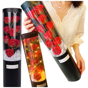 FLOWER BOX Bukiet czerwonych róż mydlanych w tubie z led prezent dekoracja kwiatyna Dzień Kobiet Dzień Mamy prezent dla niej na urodziny imieniny rocz