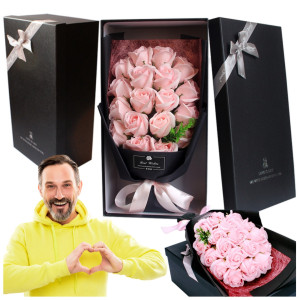 Flower Box bukiet róż mydlanych kwiaty w dużym eleganckim pudełku XXL na Dzień Kobiet Dzień Mamy prezent dla niej na urodziny imieniny rocznice Komuni