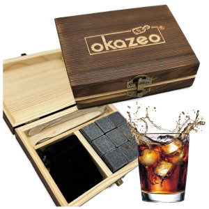 Kamienie do chłodzenia napojów whisky drinków zestaw w drewnianym pudełku 9 szt
