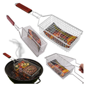 Ruszt do grilla koszyk do grillowania mięs warzyw 52x13x8 stalowy duży zamykany