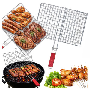 Ruszt do grilla 50x34 do grillowania mięs warzyw ryb zamykany duży stalowy