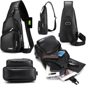 Elegancka nerka pojemna saszetka na ramię torba plecak ekoskóra usb czarna