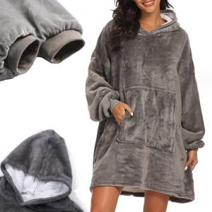 Koc bluza z kapturem 2w1 ocieplana szara kocobluza gruba oversize futrzak