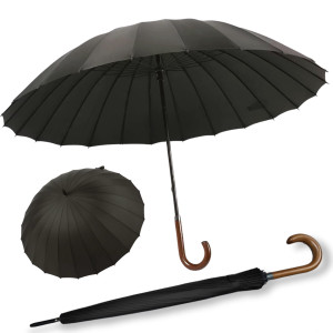 Elegancki parasol czarny duży z drewnianą rączką 24 druty automatyczny