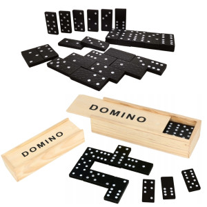 Domino klasyczne w drewnianym pudełku klocki gra logiczna edukacyjna 28 el