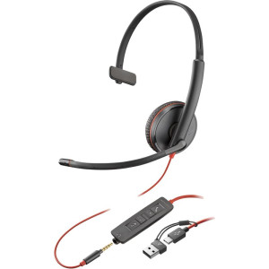 Poly Blackwire 3215 USB-C/A + Jack Micro-casque avec audio HD et protection acoustique offrant une flexibilité totale grâce à sa triple connexion.