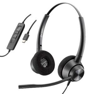 Poly Plantronics EncorePro 320 USB-C Casque Duo léger USB-C, pour ordinateur, avec perche micro flexible et réduction des bruits parasites