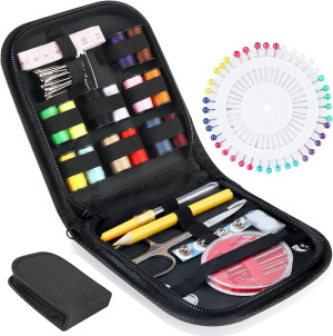 Set complet de cusut, 94 piese, ace si ate colorate, foarfece, ruleta, nasturi, degetar, mini organizator pentru calatorii si uz casnic, onuvio®