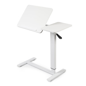 Masa reglabila pe inaltime cu lift pneumatic, blat 80x40 cm in 2 parti (inclinabil + rabatabil pentru depozitare), cu roti, 66–90 cm, baza tip „c” pentru pat/canapea, onuvio®