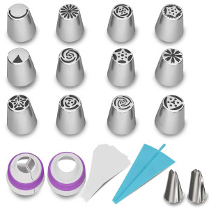 Set 27 piese, duiuri rusesti pentru ornat prajituri, duze, adaptor trei culori si poche reutilizabil silicon, onuvio™