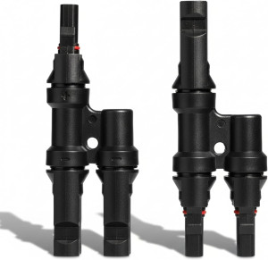 Splitter conector solar mc4 tip t 1 la 2 – pereche m→ff + f→mm, 1500v dc 50a, ip68, material ppo, rezistent uv, pentru cabluri 2.5 mm2, 4 mm2, 6 mm2 – onuvio®