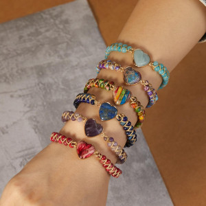 bratara energetica handmade double heart chakra, piatra naturala, reglabila, onuvio™