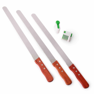 Set 3 cutite profesionale lungime mare 47.5 cm pentru cofetarie si patiserie, ghidaj pentru taiat blat tort, onuvio®