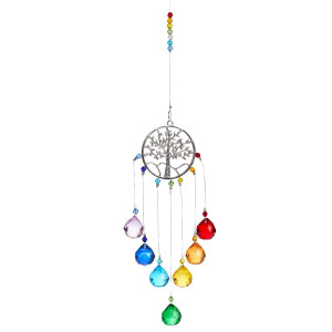 Decor suspendat pomul vieții cu cristale k9, suncatcher dreamcatcher, 7 chakre, clopoței de vânt, energie și echilibru, onuvio®