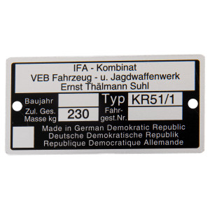Schwalbe Typenschild KR51/1