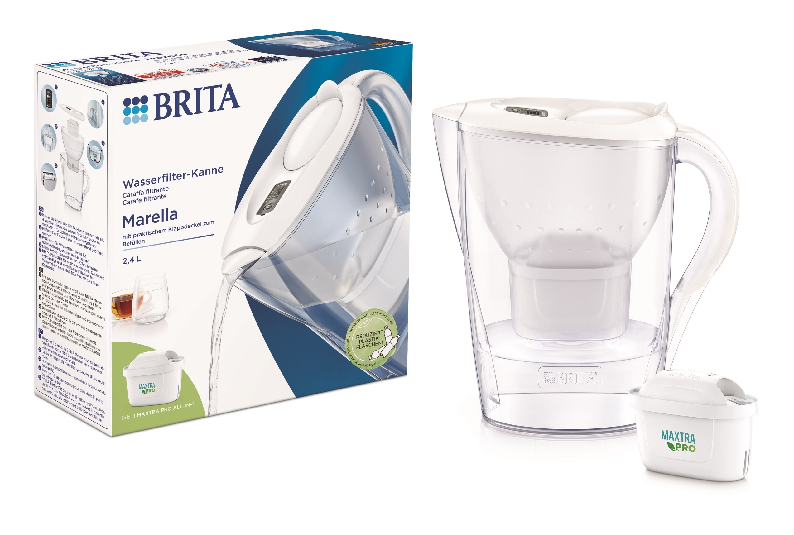 Brita Caraffa Filtrante Acqua Marella da 2.5 Litri con 1 Filtro Incluso