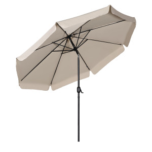 Parasol ogrodowy na słupku centralnym, z pochyłem - 100% wodoodporny poliester 220 g/m² - 8 paneli z klapami - 300 cm -  beżowy