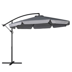 Parasol ogrodowy na wisięgniku - z klapami - ∅ 3 m -  8 paneli - 100% wodoodporny poliester 200 g/m² - szary