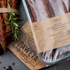 Kiełbaski wieprzowo-wołowe typu frankfurckiego 250 g – delikatne, bez peklosoli, idealne na śniadanie i do bezpiecznej obróbki na patelni