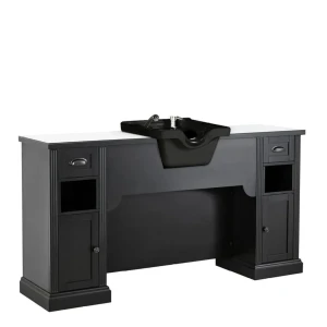 Mirplay Salon Tocador de Barberia William Sin Espejo, Picas Lavacabezas - Negro