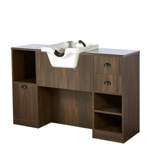 Mirplay Salon Tocador de Barberia Oke Brown, Espejo Tocador - Sin Espejo, Picas Lavacabezas - Blanco