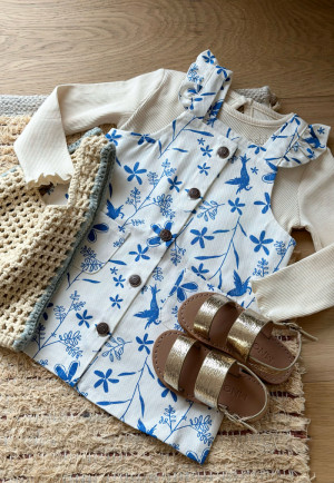 Petit Béguin Robe bébé en jean écrue Océan d'amour