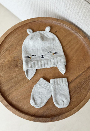 Petit Béguin Bonnet bébé et moufles en tricot Esmée