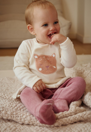 Petit Béguin Pyjama bébé en velours Matcha