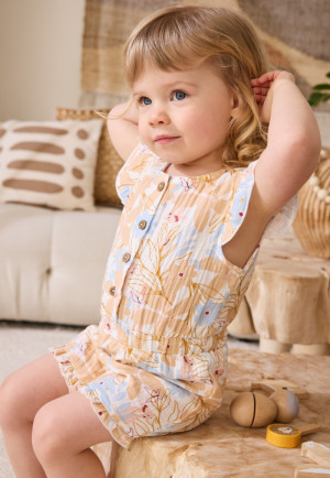 Petit Béguin Combishort bébé en gaze de coton Praline