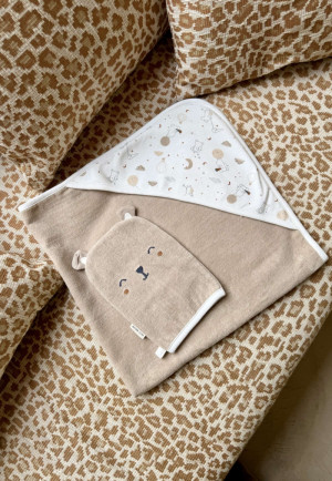 Petit Béguin Cape de bain et gant bébé Eliah