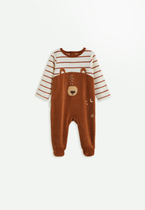 Petit Béguin Pyjama bébé en velours Moka
